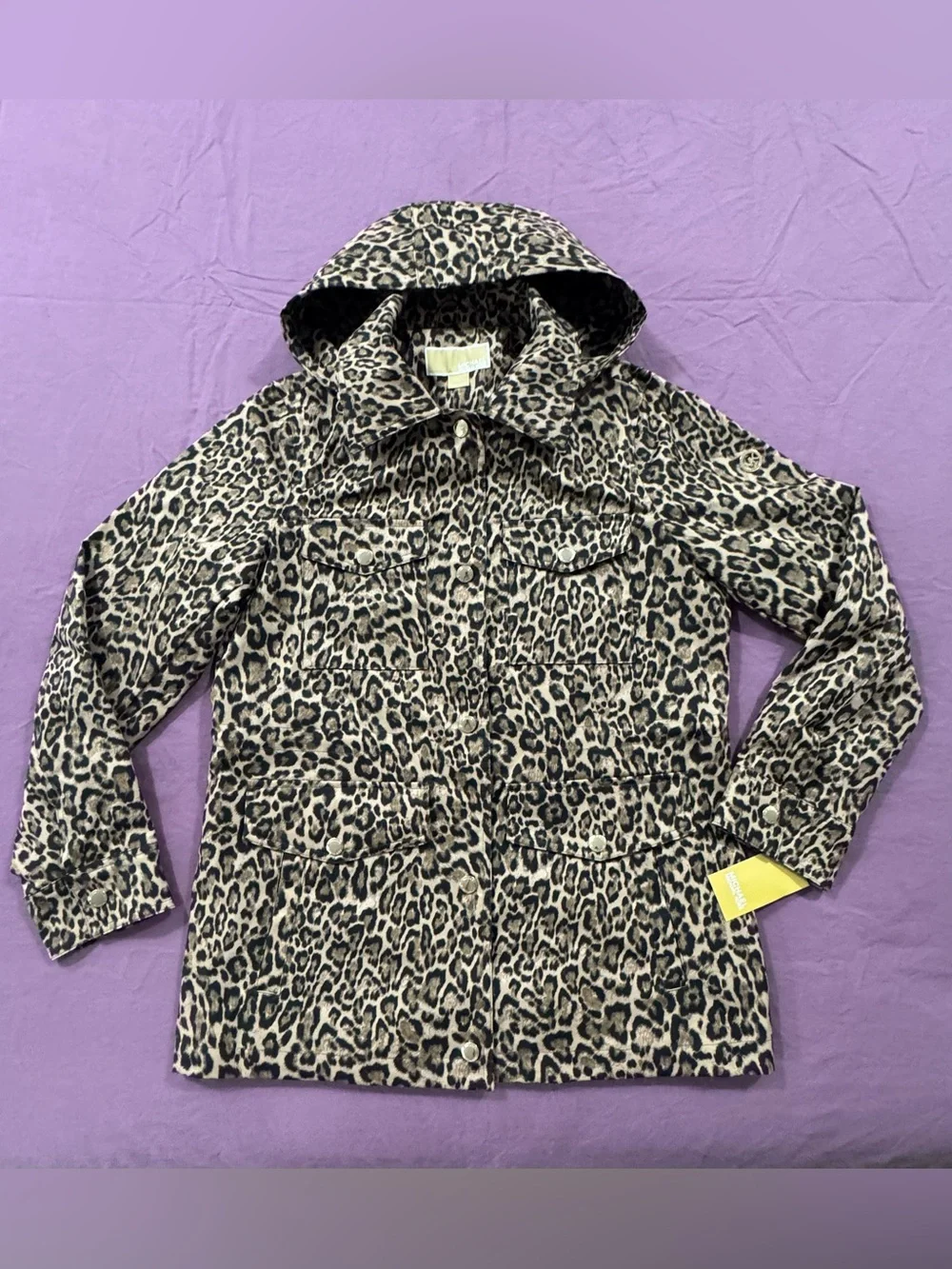 NWT Michael Kors Leopard Print Hooded Anorak Jacket, Size M